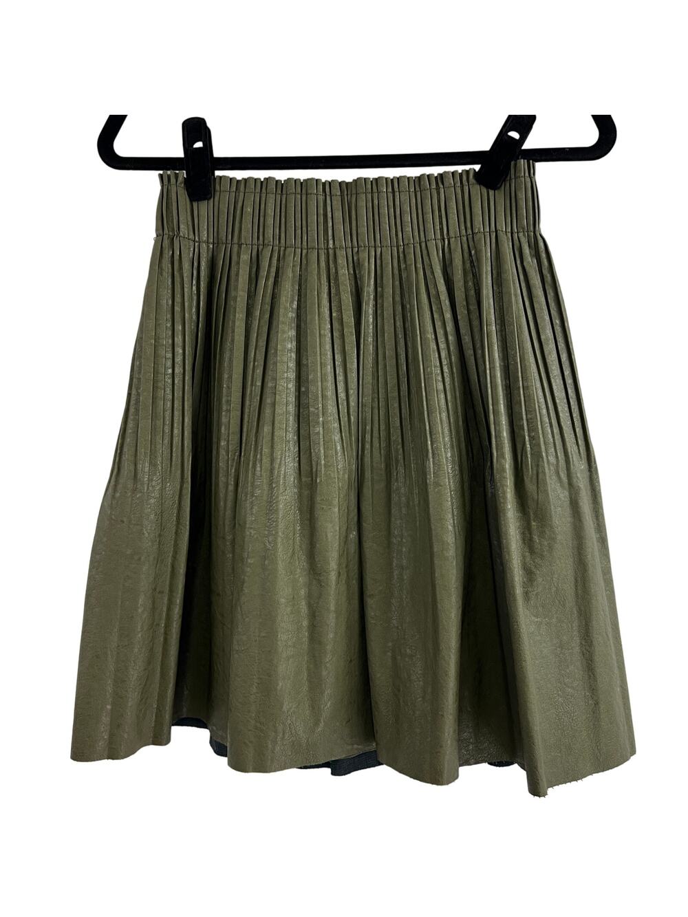 Anthropologie Faux Leather Olive Green Pleated Mini Skirt Women XS Indie Preppy